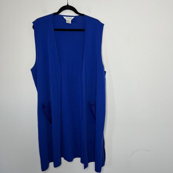 Misook Vest Womens 1X Blue Longline Open Front Duster Knit Pockets Sleeveless - Picture 5 of 10